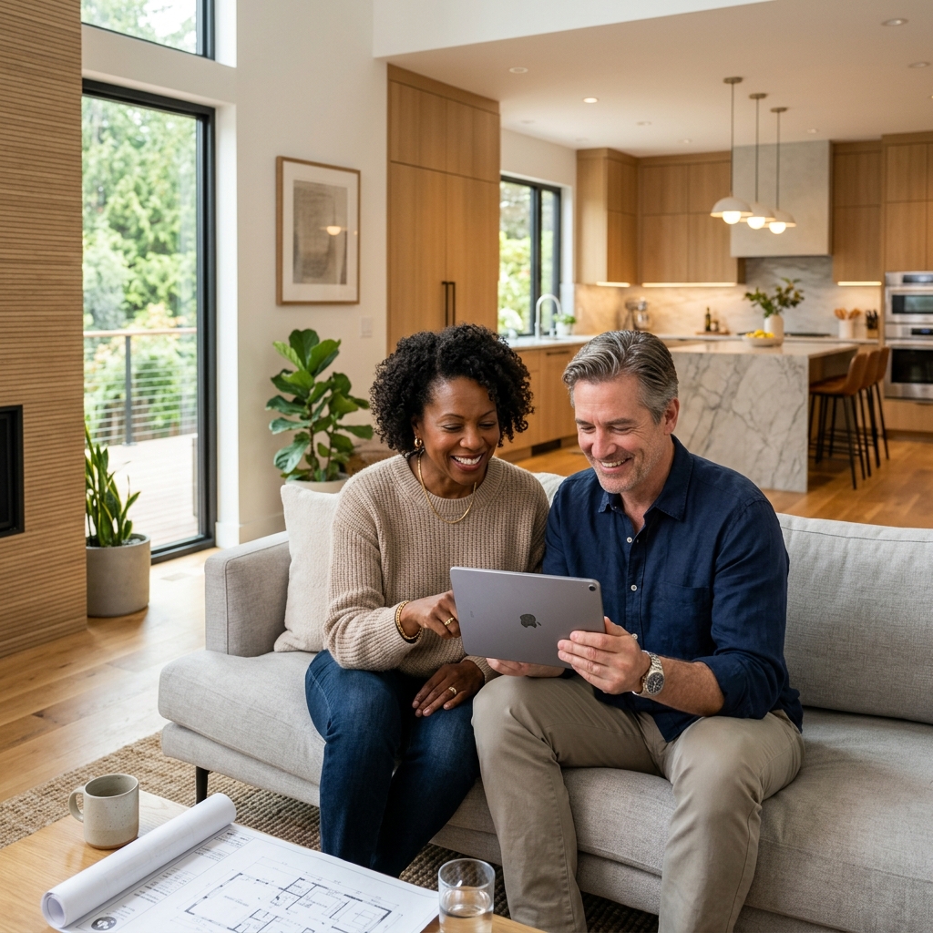 Happy couple in their newly renovated home
